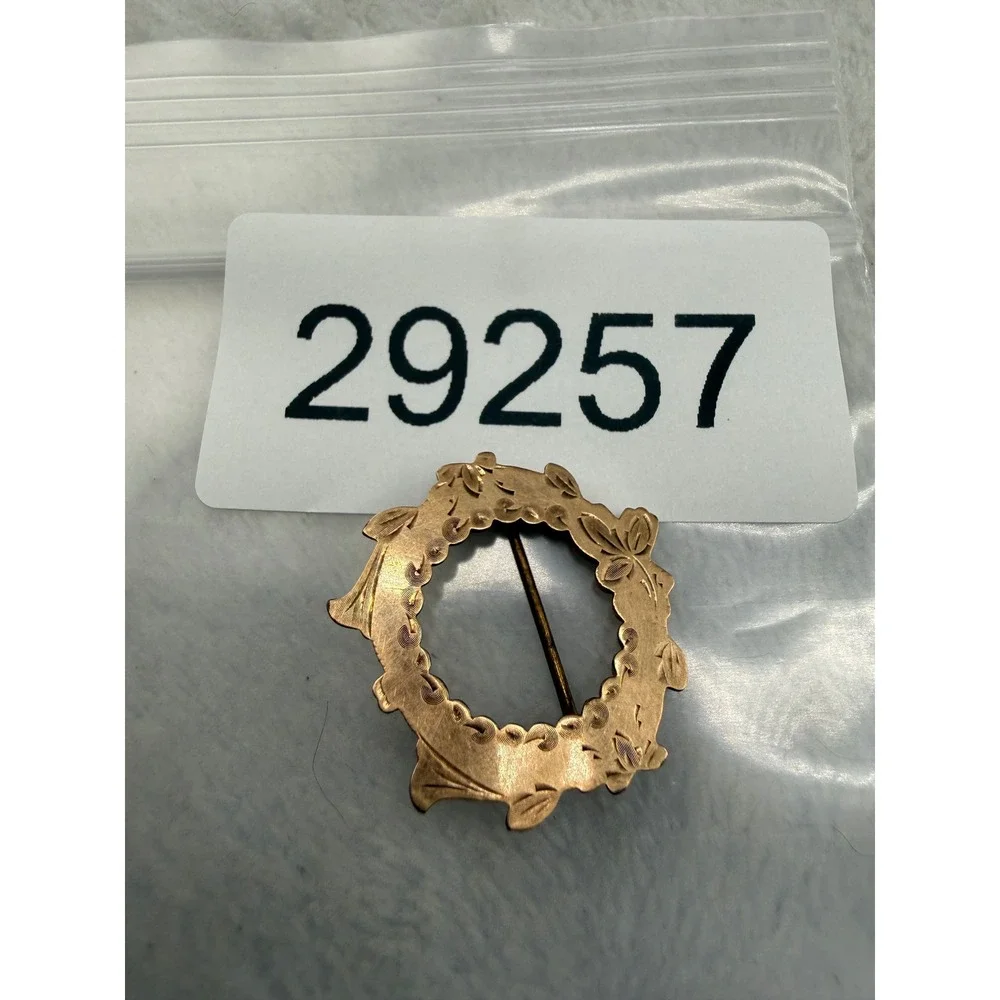 Vintage Victorian Brooch Gold Filled Floral Wreath Scroll Scalloped Edge